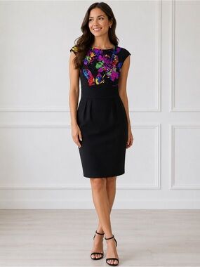 Trina Turk Silk Floral Sheath Dress Size 8 Wedding Guest